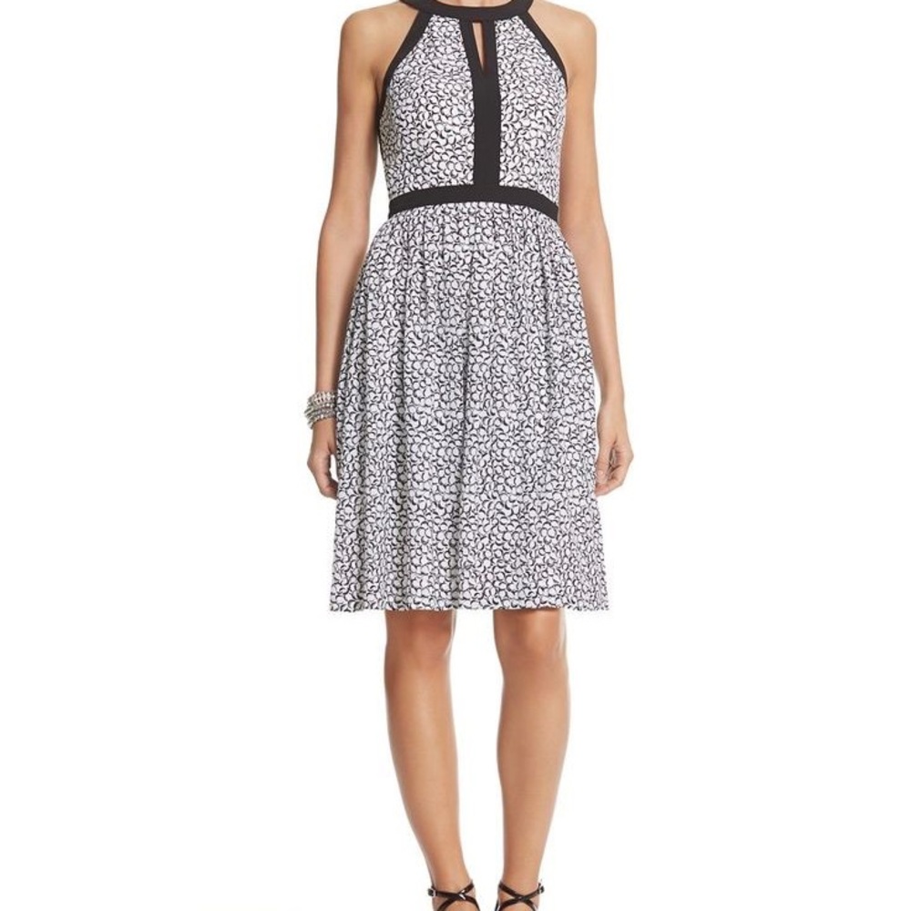White House Black Market Monochrome Patterned Midi Dress
